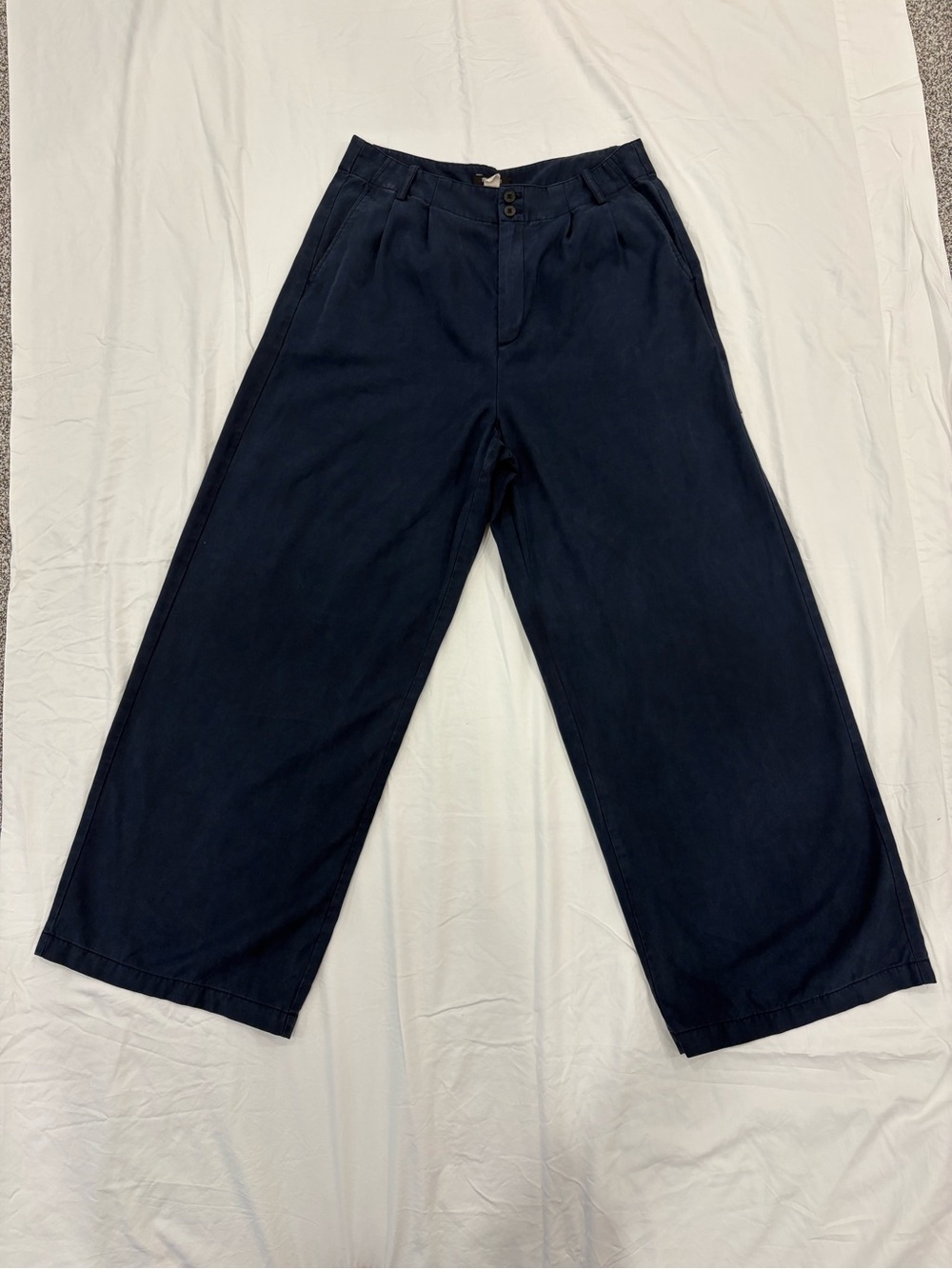Madewell The Harlow Wide Leg Pants Navy Lyocell Linen Blend Size 10